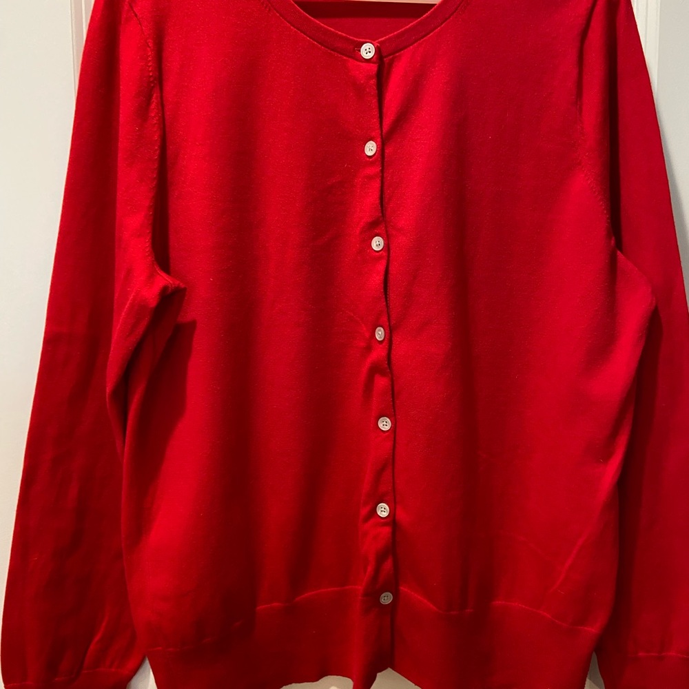 Lands' End Vibrant Red Button-Front Cardigan